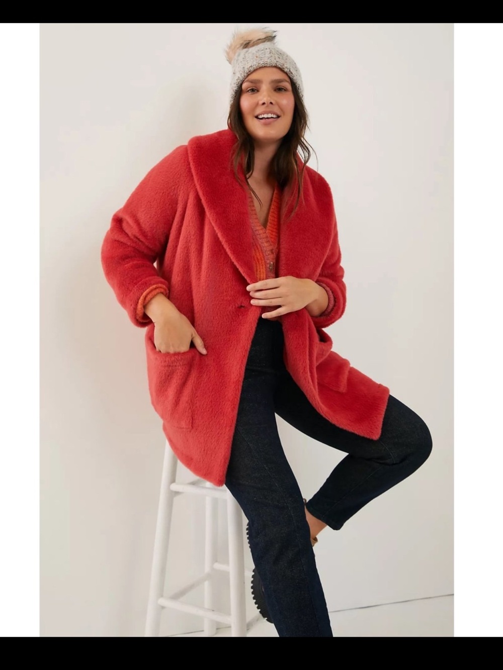 NWOT Anthropologie size M Cozy Red Plush shawl jacket